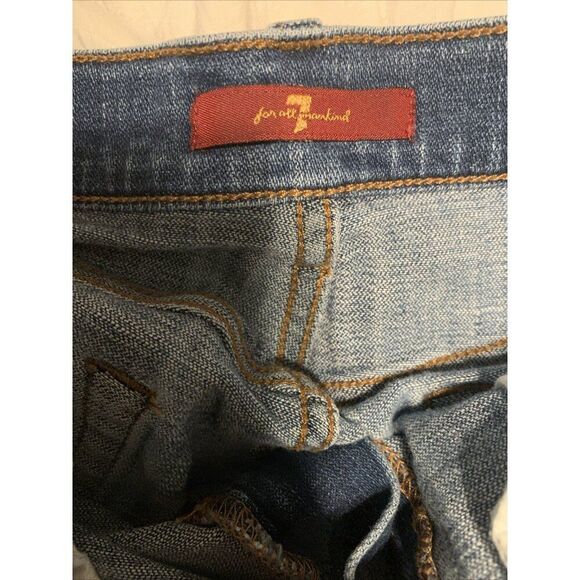 7 for all mankind Womens Blue Distressed Mid Rise Jean Denim Shorts 4.5” 25 - Picture 3 of 5